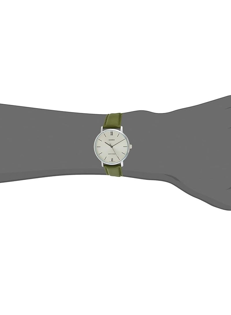 CASIO Men's Leather Analog Wrist Watch MTP-VT01L-3BUDF - 40 mm - Green - Image 4