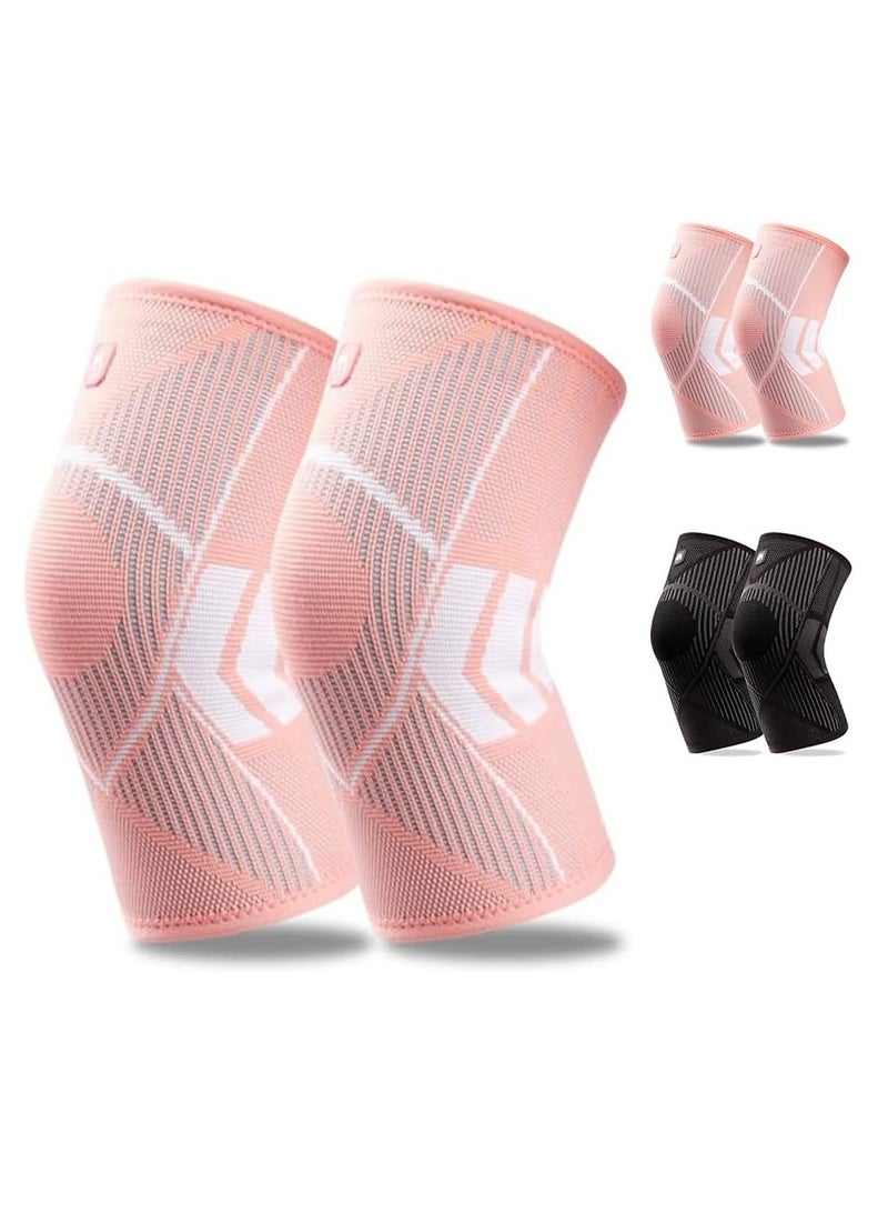 Loquat 2 Pack Pink Knee Braces for Knee Pain Women and Men, Knee Support for gym running Knee Pain - Image 1
