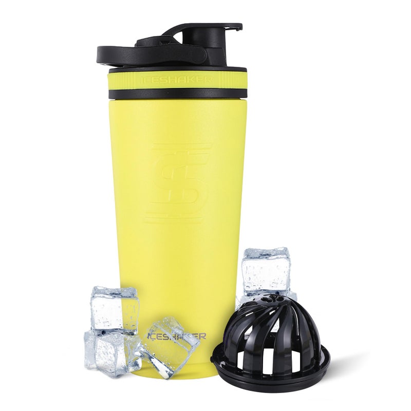 Ice Shaker Insulated Stainless Steel Shaker Bottle  26oz Yellow  Cold for 30 Hours  Insulated Cup with Twiston Agitator  OdorFree Bottle for Protein Shakes Water Smoothies Cocktails