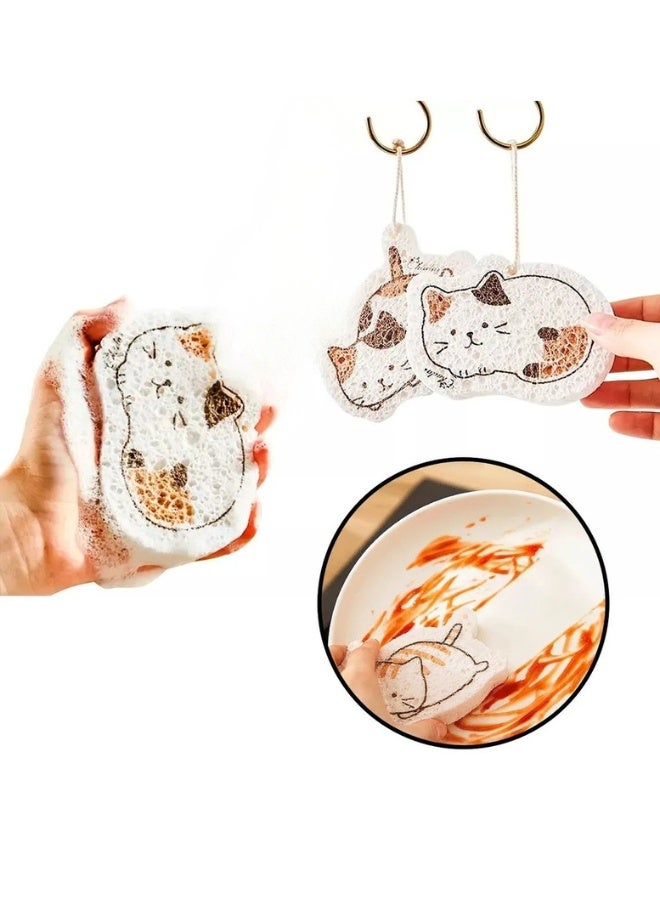 مجموعة إسفنجات غسيل الأطباق القابلة للنفخ - قطعتان من الإسفنجات التي يتم تنشيطها بالماء بأشكال مرحة، إسفنجات تنظيف قابلة للتمدد للمطبخ، وغسل الأطباق، والأواني والمقالي، أدوات مطبخ ناعمة وماصة ومتينة - Image 1