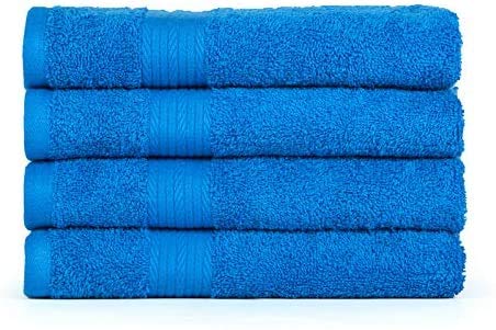 TIQH Bamboo Cotton Super Soft Hand Gym Workout Towel 500 GSM Set of 4 Blue