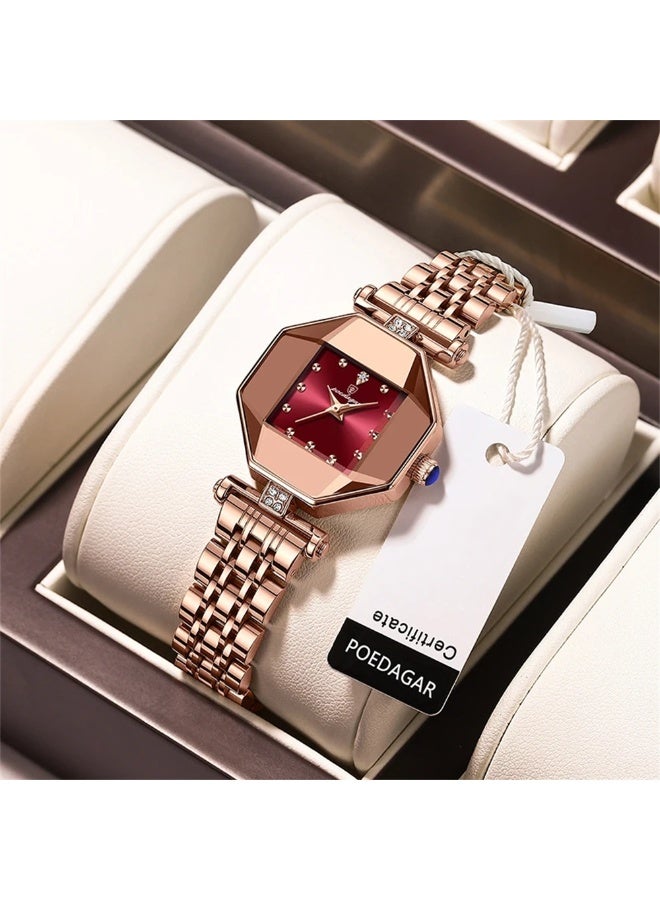 POEDAGAR Women Elegant Wrist Watch Ladies Analog Quartz Watch Fashion Rhinestone Watches Diamond Waterproof Watch with Stainless Steel Strap - Image 5