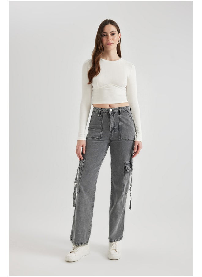 DeFacto Woman Wideleg Cargo Denim Trousers  - Image 2