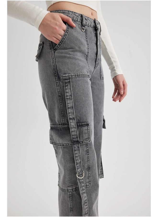 DeFacto Woman Wideleg Cargo Denim Trousers  - Image 4