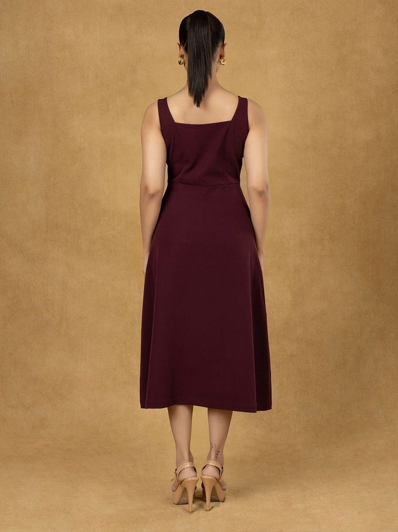 Powersutra Burgundy Fit And Flared Dress For Women - Image 3