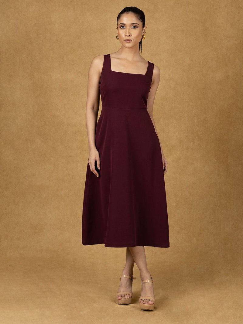 Powersutra Burgundy Fit And Flared Dress For Women - Image 1