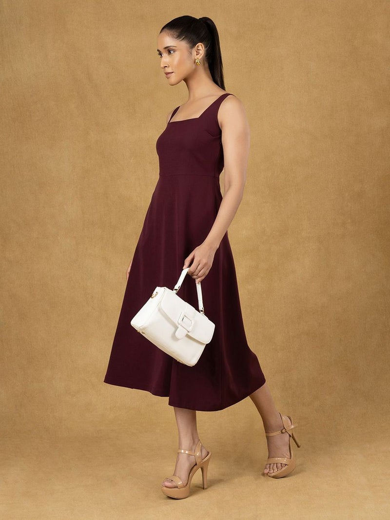 Powersutra Burgundy Fit And Flared Dress For Women - Image 4