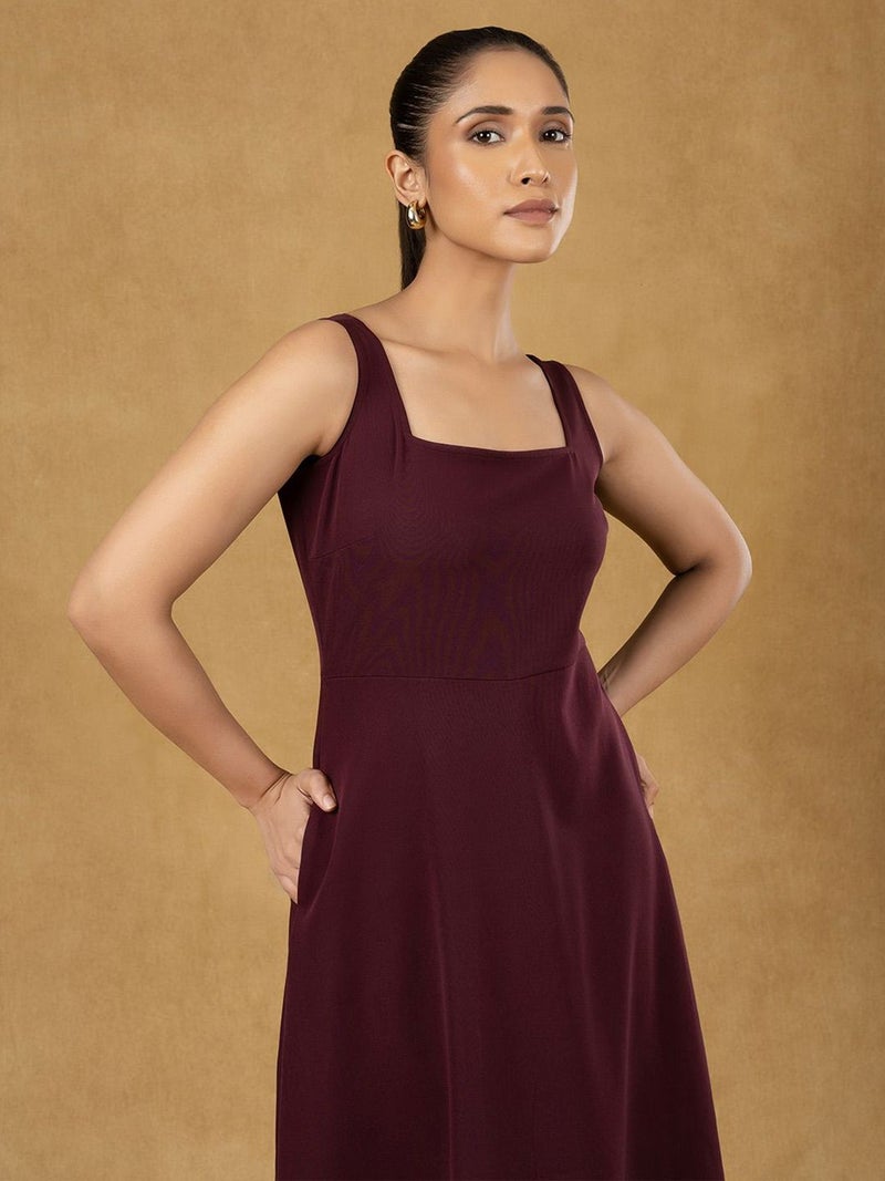 Powersutra Burgundy Fit And Flared Dress For Women - Image 2
