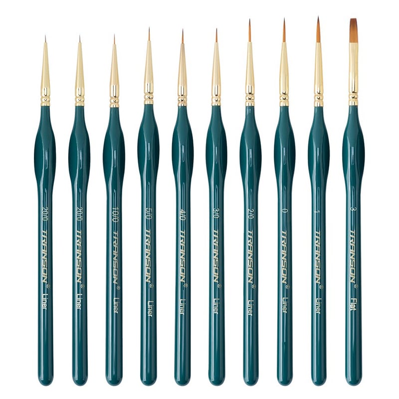 Transon 10pcs Fine Detail Miniature Art Painting Brush Set for Acrylic Watercolor Craft Rock Face Painting Green - Image 1
