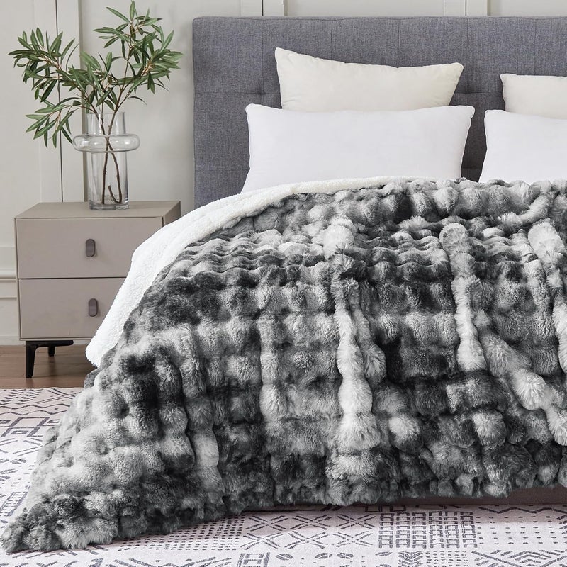 Serenhom 60x80 Inches UltraSoft Fuzzy Faux Fur Plush Twin Size Blanket Thick Warm Sherpa for Couch Sofa Bedroom Camping Decorative Blanket for Cozy Warmth Bubble Light Grey Tie Dye - Image 2