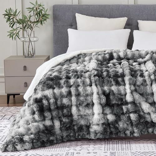 Serenhom 60x80 Inches UltraSoft Fuzzy Faux Fur Plush Twin Size Blanket Thick Warm Sherpa for Couch Sofa Bedroom Camping Decorative Blanket for Cozy Warmth Bubble Light Grey Tie Dye - Image 1