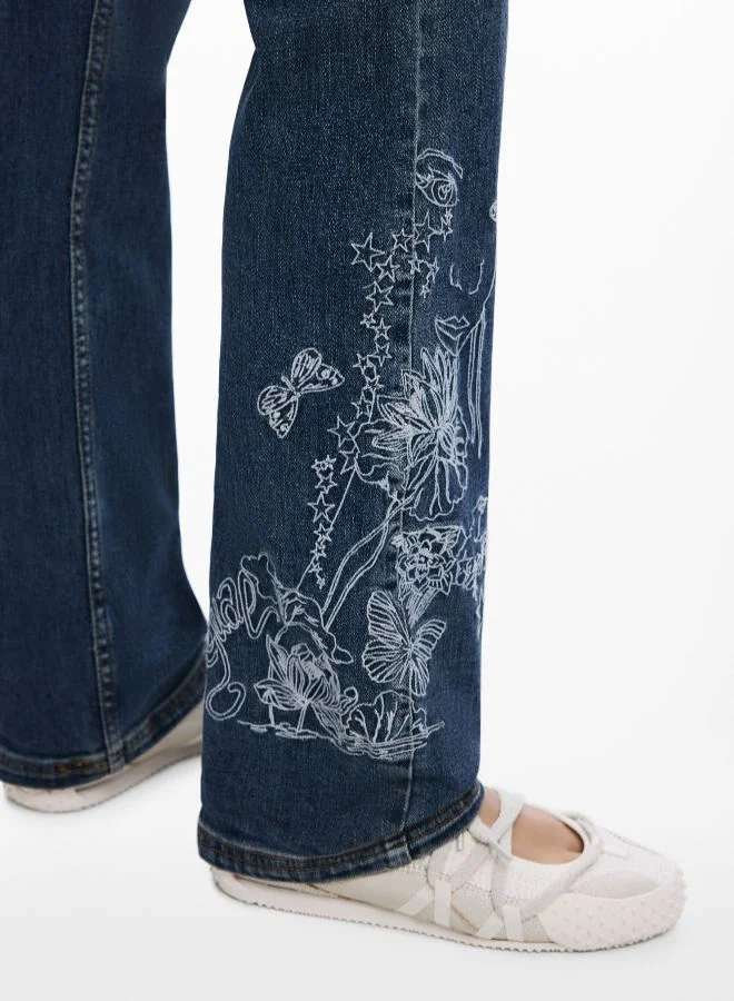Desigual Blue Embroidered Jeans With Square Pockets for Women | Best Price UAE