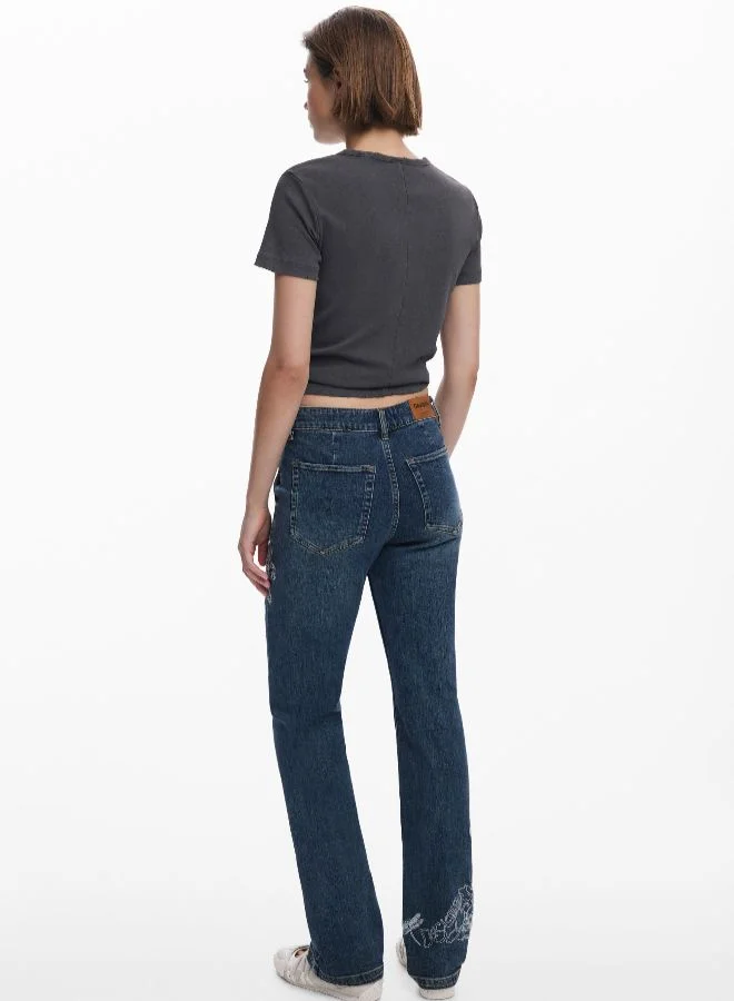 Desigual Blue Embroidered Jeans With Square Pockets for Women | Best Price UAE