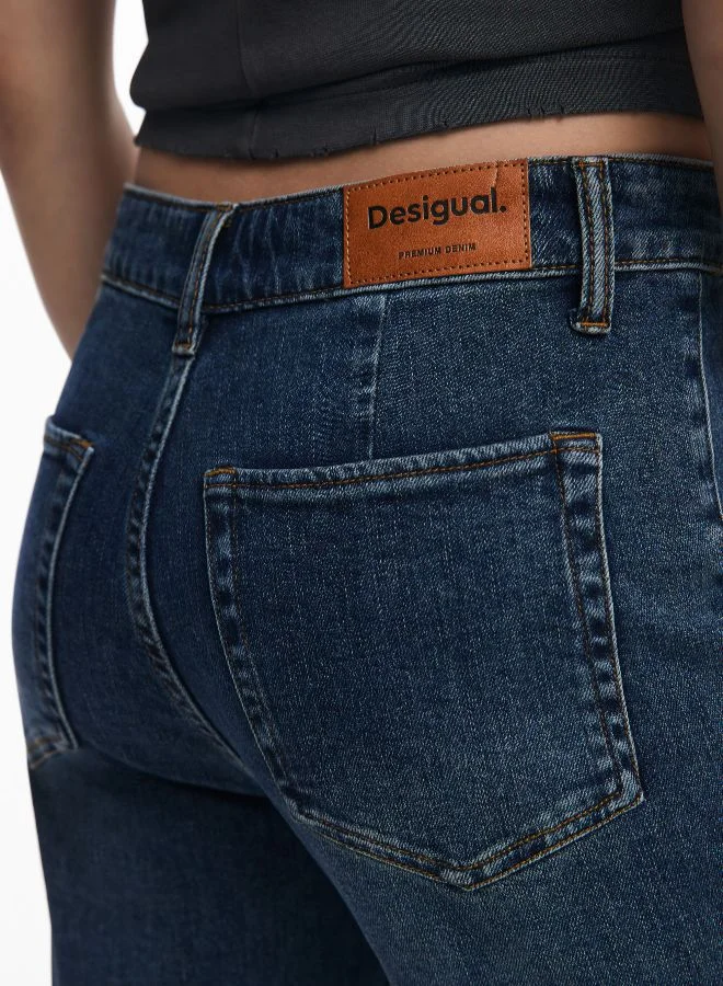 Desigual Blue Embroidered Jeans With Square Pockets for Women | Best Price UAE