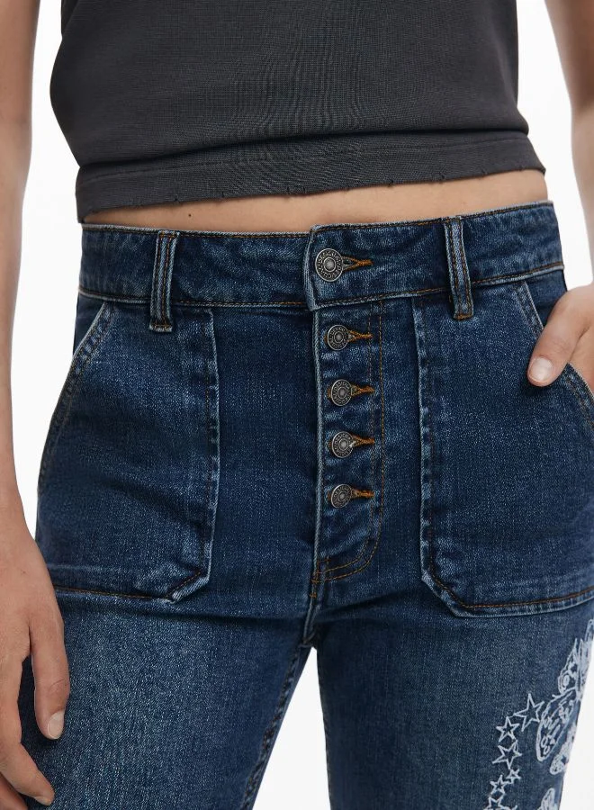 Desigual Blue Embroidered Jeans With Square Pockets for Women | Best Price UAE