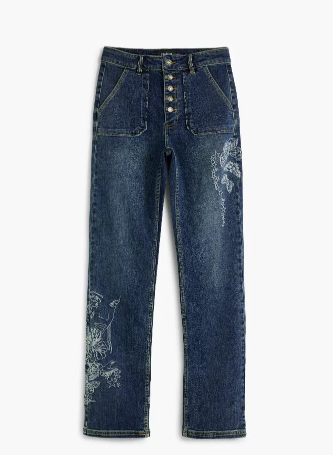 Desigual Blue Embroidered Jeans With Square Pockets for Women | Best Price UAE