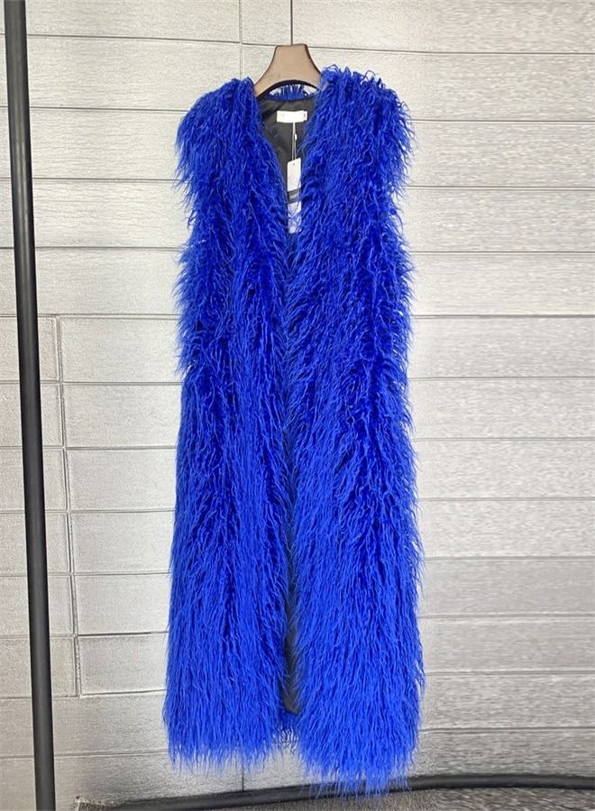 Loquat Extended Faux Fur Warm Vest Blue  - Image 1