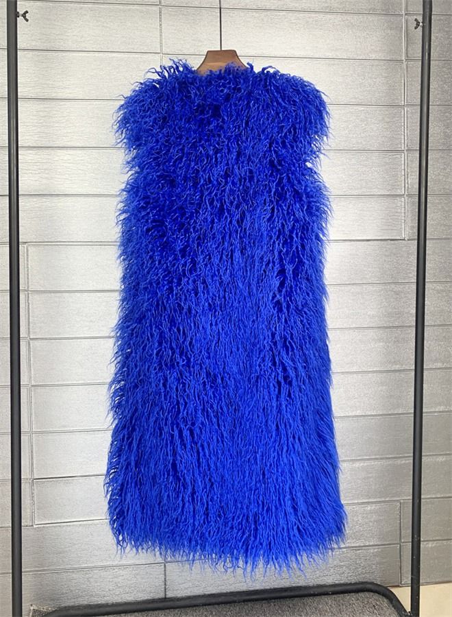 Loquat Extended Faux Fur Warm Vest Blue  - Image 3