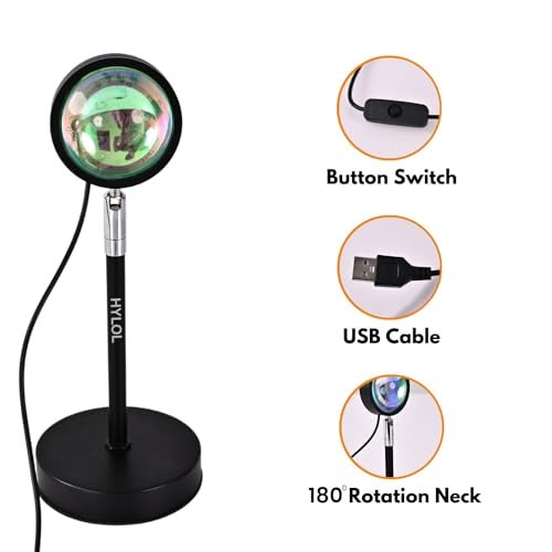 HYLOL Sunset Projector Light - 16 Color LED Light with Remote, Desk Lamp Projection Rainbow Night Light, 180° Rotation Romantic Lamp Light (Night Lamp Light) - Image 2