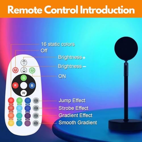 HYLOL Sunset Projector Light - 16 Color LED Light with Remote, Desk Lamp Projection Rainbow Night Light, 180° Rotation Romantic Lamp Light (Night Lamp Light) - Image 5