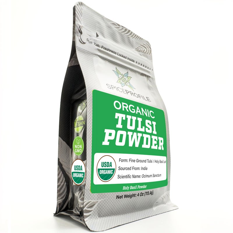 Spice Profile USDA Organic Holy Basil Powder, Lab Tested for Heavy Metals, Resealable 4oz Pouch, Tulsi, Albahaca Sagrada - Image 1