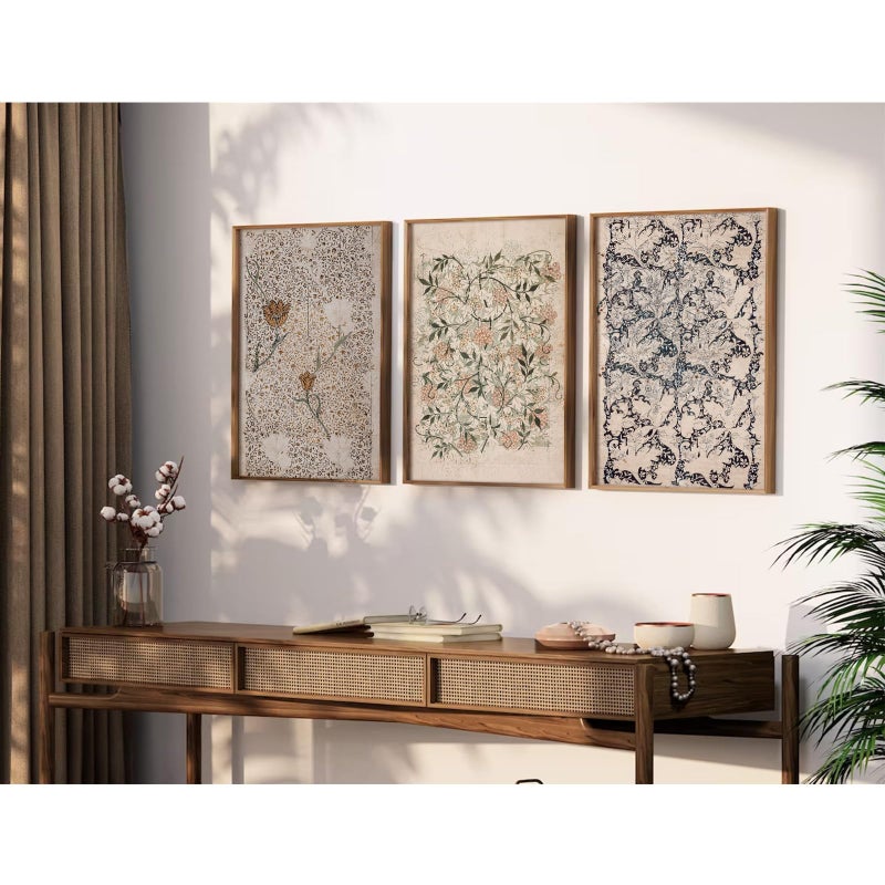 Tanmart Vintage William Morris Wall Art Decor Boho Floral Botanical Canvas Pictures Abstract Neutral Flower Prints Vintage Farmhouse Artwork Painting for Living Room Bedroom 16x24 Inch Unframed Set of 3 - Image 5