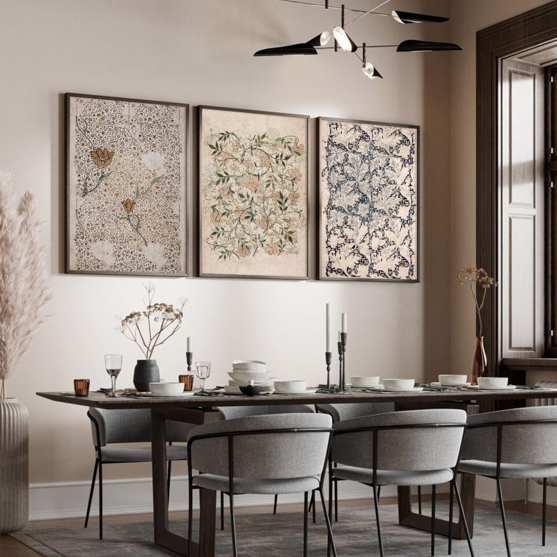 Tanmart Vintage William Morris Wall Art Decor Boho Floral Botanical Canvas Pictures Abstract Neutral Flower Prints Vintage Farmhouse Artwork Painting for Living Room Bedroom 16x24 Inch Unframed Set of 3 - Image 4
