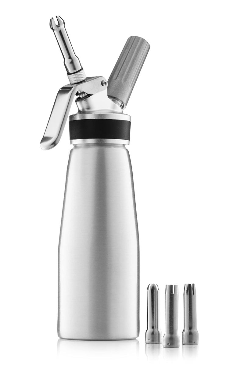 FINEDINE Aluminum Whipped Cream Dispenser with 3 Nozzles, Brush & Recipe Guide  - Image 1