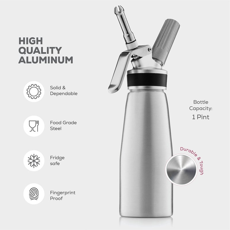 FINEDINE Aluminum Whipped Cream Dispenser with 3 Nozzles, Brush & Recipe Guide  - Image 5