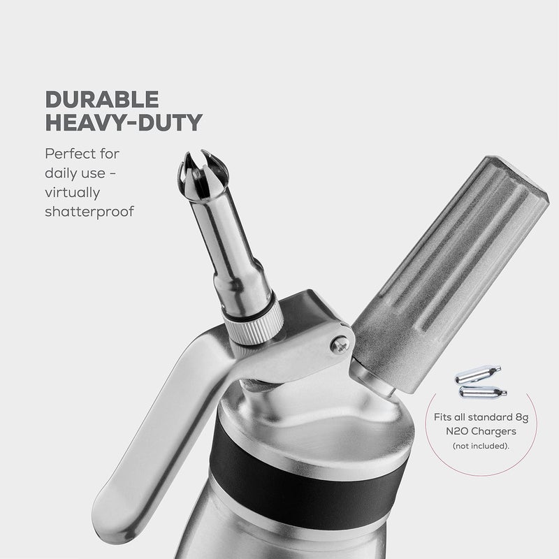 FINEDINE Aluminum Whipped Cream Dispenser with 3 Nozzles, Brush & Recipe Guide  - Image 4