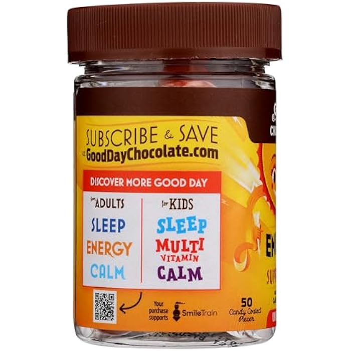 GOOD DAY CHOCOLATE مكملات الطاقة بالشوكولاتة من جود داي للبالغين [50 حبة] شوكولاتة كافيين تجارة عادلة مع فيتامينات ب، مستخلصات الشاي الأخضر و 20 ملغ كافيين لكل قطعة - معزز للطاقة للنساء والرجال - Image 4