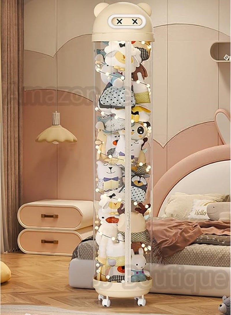 Toys Storage Box, Cylinder Storage Tube Toys Organizer with Decoration Light and Wheels, Plush Dolls Storage Organiser for Kids Nursery Bedroom Playroom Toys Stuffed Display Rack (175cm * 30cm)  - Image 1