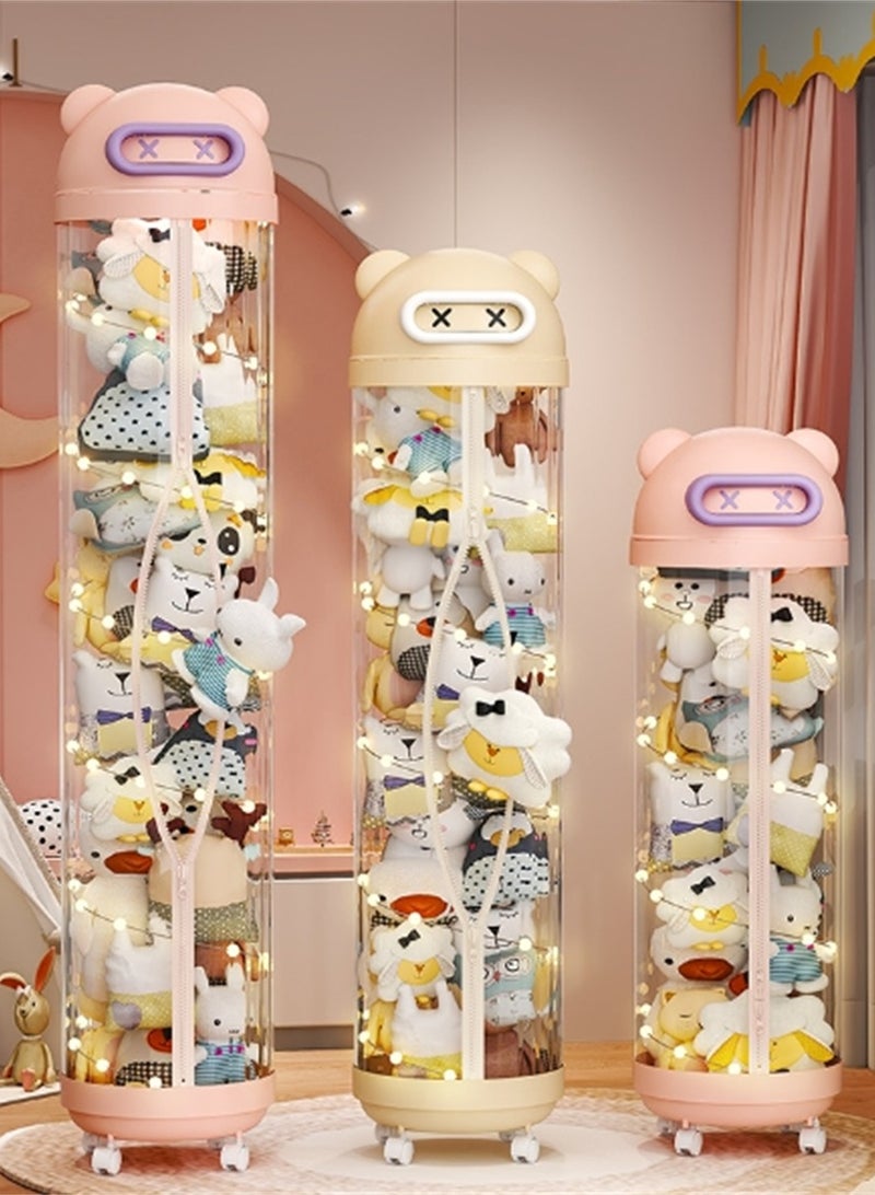 Toys Storage Box, Cylinder Storage Tube Toys Organizer with Decoration Light and Wheels, Plush Dolls Storage Organiser for Kids Nursery Bedroom Playroom Toys Stuffed Display Rack (175cm * 30cm)  - Image 2