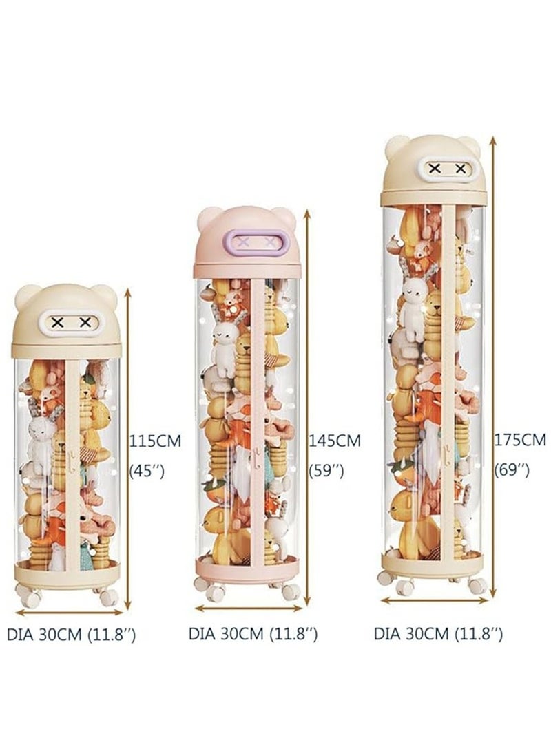 Toys Storage Box, Cylinder Storage Tube Toys Organizer with Decoration Light and Wheels, Plush Dolls Storage Organiser for Kids Nursery Bedroom Playroom Toys Stuffed Display Rack (175cm * 30cm)  - Image 3