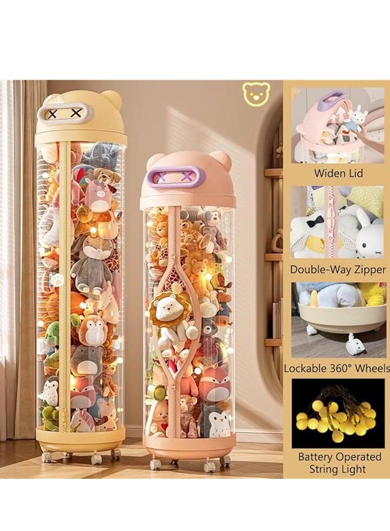 Toys Storage Box, Cylinder Storage Tube Toys Organizer with Decoration Light and Wheels, Plush Dolls Storage Organiser for Kids Nursery Bedroom Playroom Toys Stuffed Display Rack (175cm * 30cm)  - Image 4