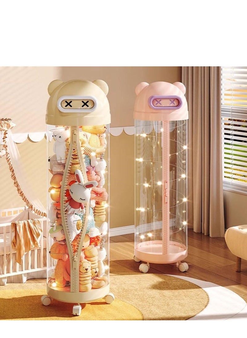 Toys Storage Box, Cylinder Storage Tube Toys Organizer with Decoration Light and Wheels, Plush Dolls Storage Organiser for Kids Nursery Bedroom Playroom Toys Stuffed Display Rack (175cm * 30cm)  - Image 5