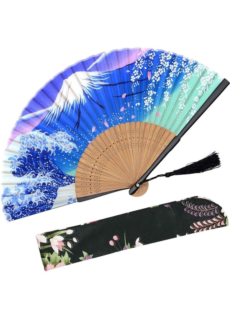 Y&D Folding Fans Fan Hand Held for Women with a Fabric Sleeve  - Image 1