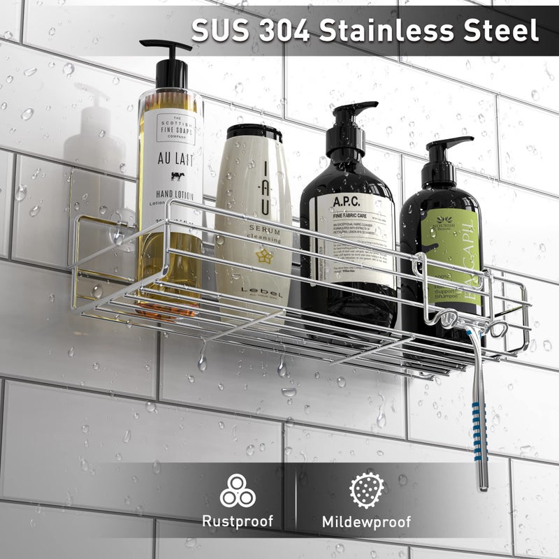 Moforoco 3-Pack Shower Caddy Basket Shelf with Soap Holder, No Drilling Traceless Adhesive Shower Wall Shelves, Rustproof Black Bathroom Shower Storage Organizer - Image 3