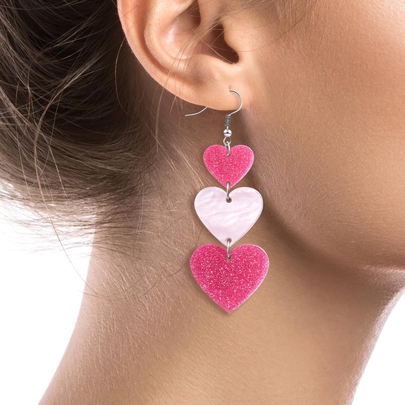 Nylry Valentines Earrings for Women Dangle Heart Earrings for Women Love Acrylic Earring Conversation Pink Red Heart Shaped Earring Valentine jewelry Accessories Valentines Day Gifts for Her-Pink - Image 4