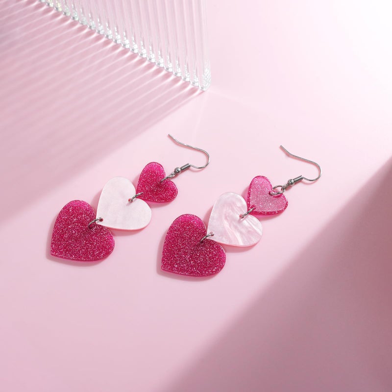 Nylry Valentines Earrings for Women Dangle Heart Earrings for Women Love Acrylic Earring Conversation Pink Red Heart Shaped Earring Valentine jewelry Accessories Valentines Day Gifts for Her-Pink - Image 5