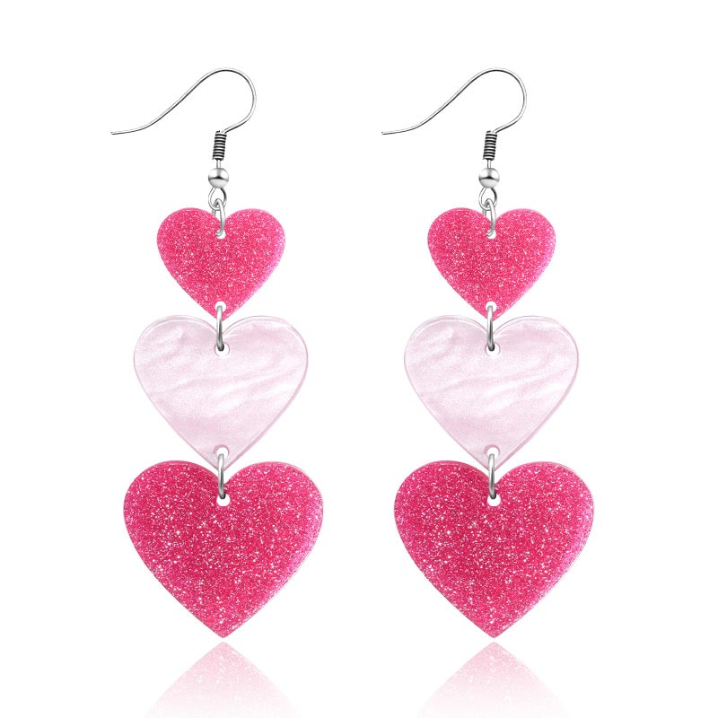 Nylry Valentines Earrings for Women Dangle Heart Earrings for Women Love Acrylic Earring Conversation Pink Red Heart Shaped Earring Valentine jewelry Accessories Valentines Day Gifts for Her-Pink - Image 1
