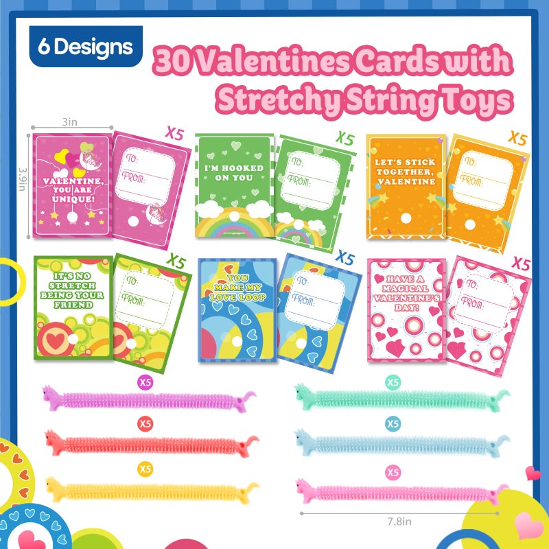 spring flower 30 Pack Valentines Day Cards for Kids with Unicorn Stretchy Strings for Classroom Valentines Gift Exchange For School Valentines Party Favor for Kids Valentines Prizes Stress Relief Fidget Toys - Image 3