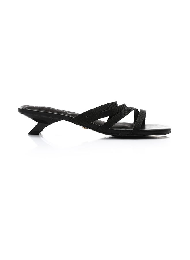 DejaVu Open Toecap Mid Heel Black Slippers  - Image 1