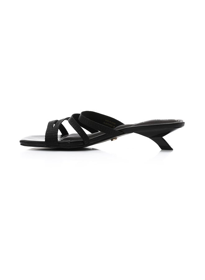 DejaVu Open Toecap Mid Heel Black Slippers  - Image 3