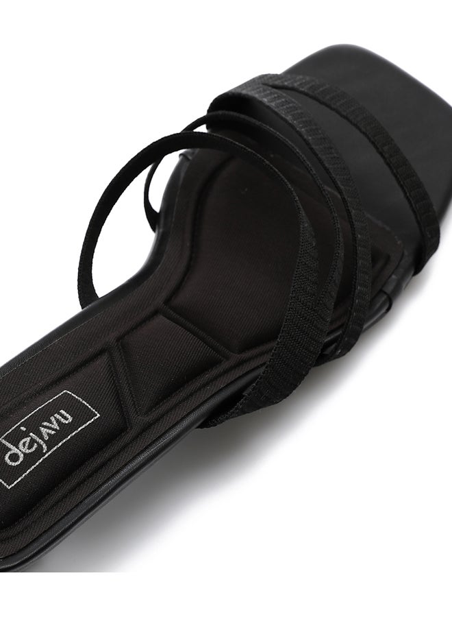 DejaVu Open Toecap Mid Heel Black Slippers  - Image 4