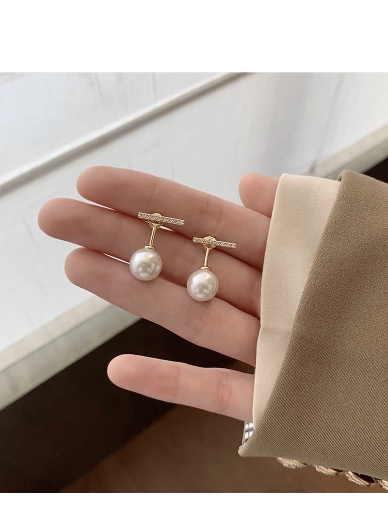 MissTiara S925 silver needle Fashion temperament simple rhinestone pearl stud earrings - Image 3