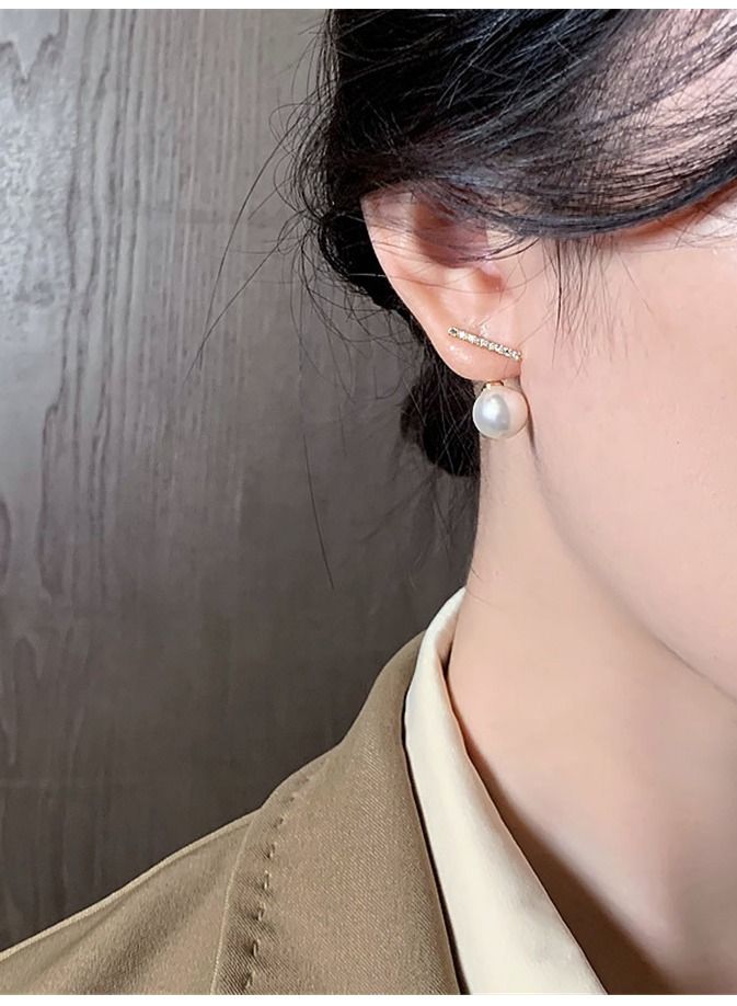 MissTiara S925 silver needle Fashion temperament simple rhinestone pearl stud earrings - Image 5
