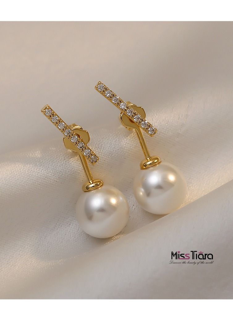 MissTiara S925 silver needle Fashion temperament simple rhinestone pearl stud earrings - Image 2