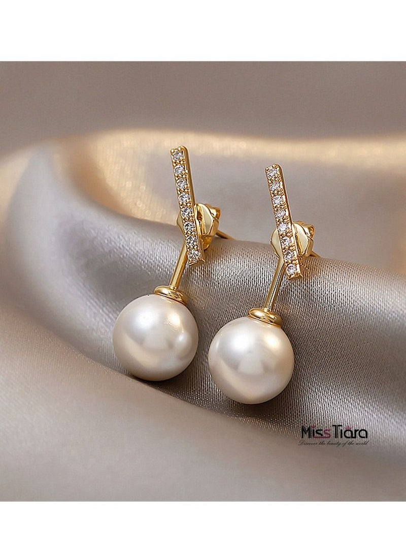 MissTiara S925 silver needle Fashion temperament simple rhinestone pearl stud earrings - Image 4