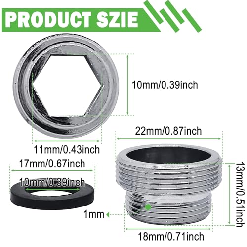 ZLYY Faucet Adapter Aerator For Water Purifier,18mm Male x 1mm To 22mm Male Connector,Faucet Adapter Brass Fitting,Tap Connector Aerator For Bathroom Kitchen(Silver,2pcs) - Image 2